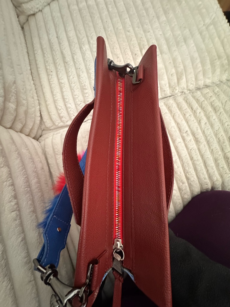 Min & Mon Colorblock Red Leather Crossbody With Octopus Yellow Charm — image 7 of 8